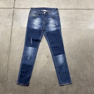 LITZ Jeans Womens 27 Blue Skinny Distressed Patchwork Stretch Denim LP-4934